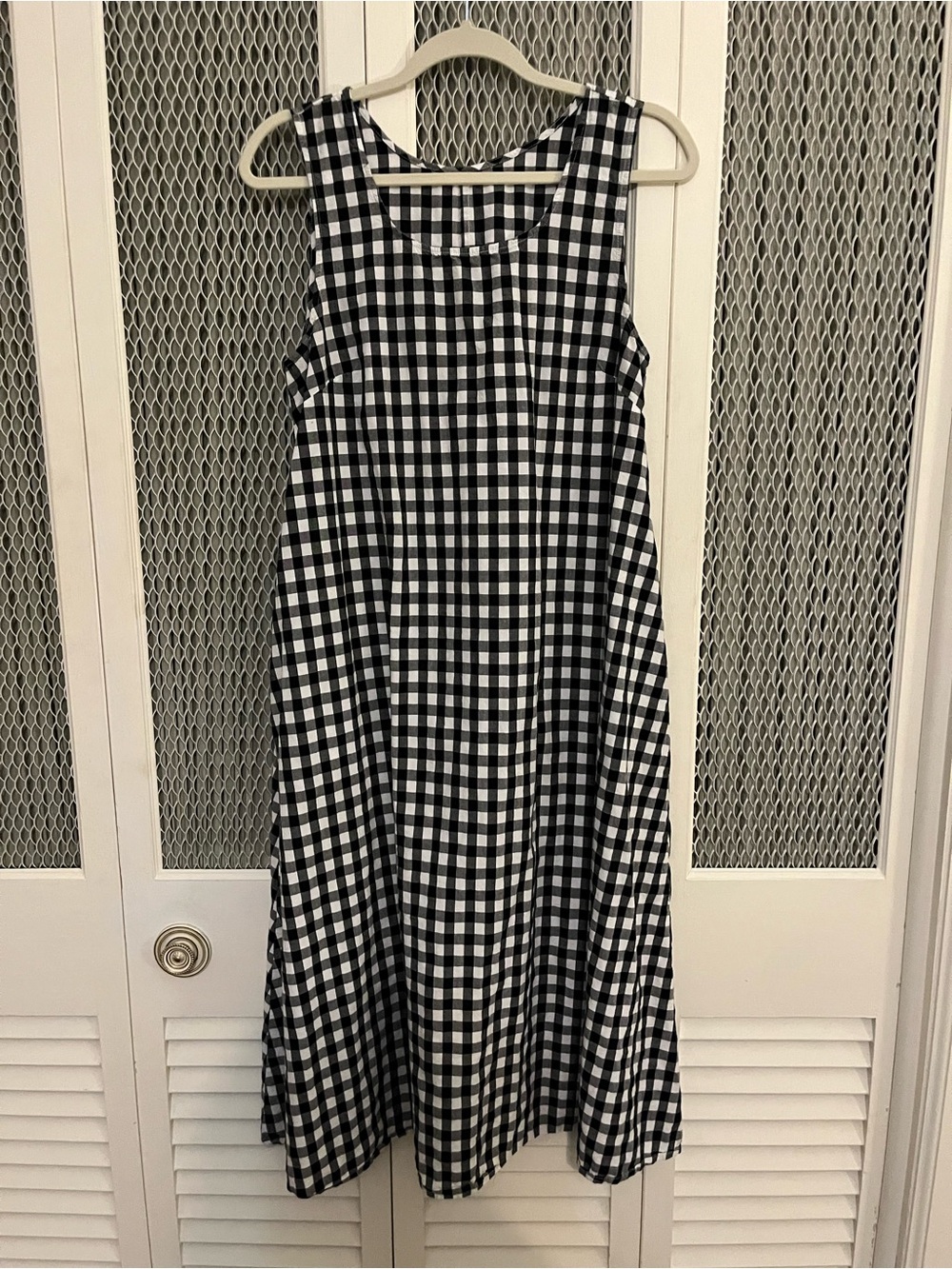 Black & White Gingham Midi Sleeveless A-Line Dress